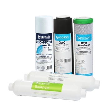 Set de filtre Ecosoft P'URE Balance pentru purificatorul de apa, set de 5 filtre (3 filtre prealabile, filtru post-purificare si sistem special de mineralizare)